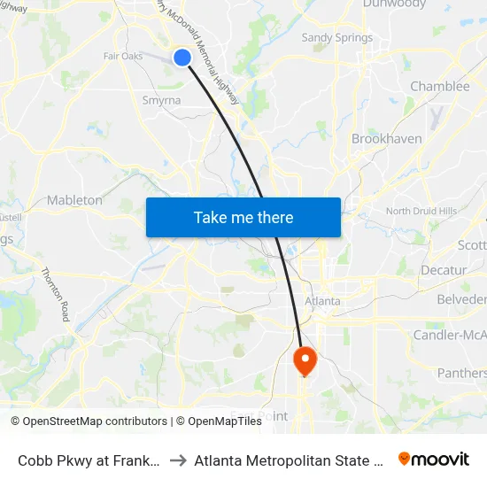 Cobb Pkwy at Franklin Rd to Atlanta Metropolitan State College map
