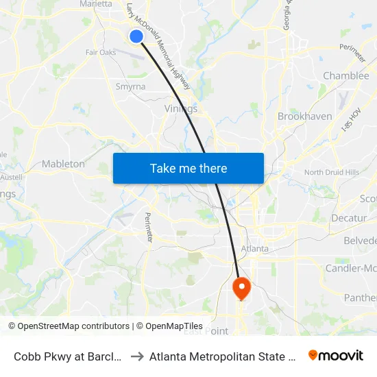 Cobb Pkwy at Barclay Cir to Atlanta Metropolitan State College map