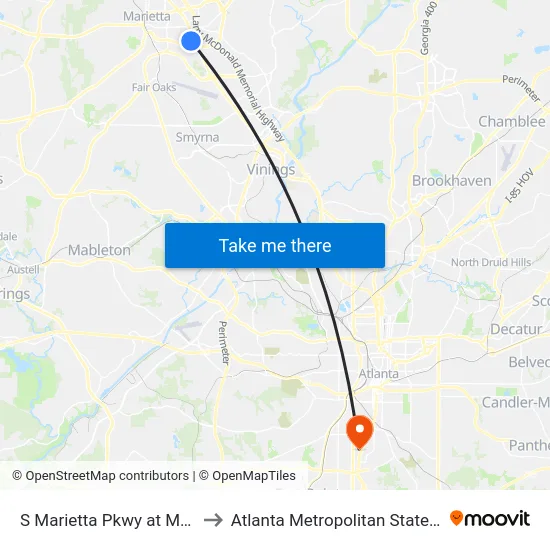 S Marietta Pkwy at Martin Ct to Atlanta Metropolitan State College map