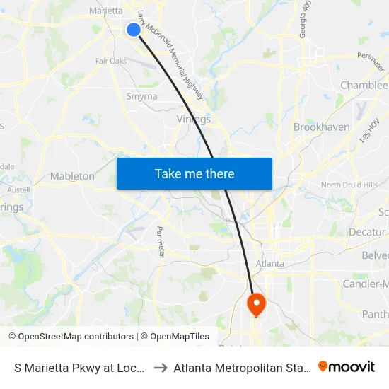 S Marietta Pkwy at Lockheed Ave to Atlanta Metropolitan State College map