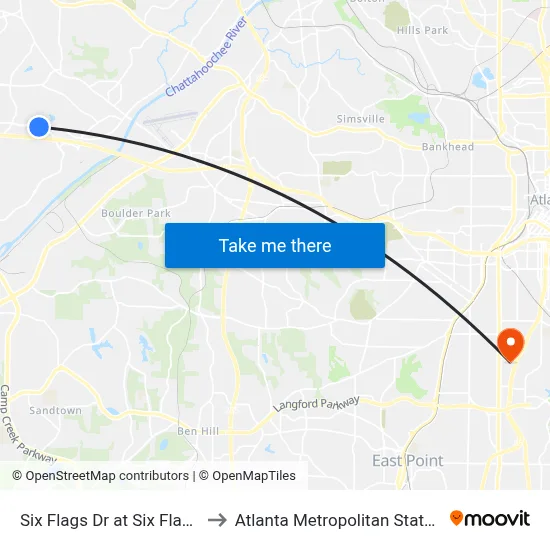 Six Flags Dr at Six Flags Pkwy to Atlanta Metropolitan State College map
