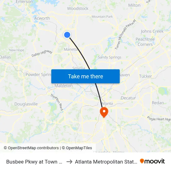 Busbee Pkwy at Town Center Dr to Atlanta Metropolitan State College map