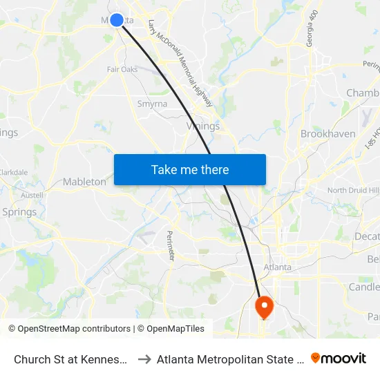 Church St at Kennesaw Ave to Atlanta Metropolitan State College map