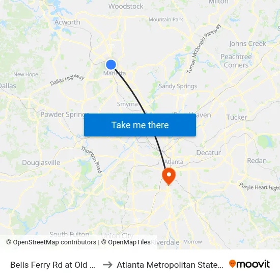 Bells Ferry Rd at Old 41 Hwy to Atlanta Metropolitan State College map