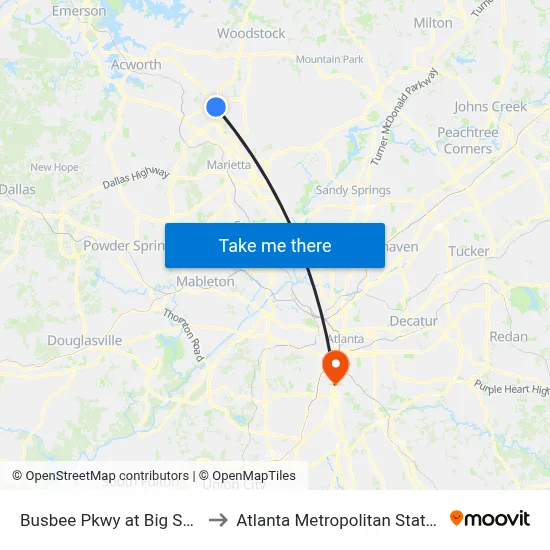 Busbee Pkwy at Big Shanty Rd to Atlanta Metropolitan State College map