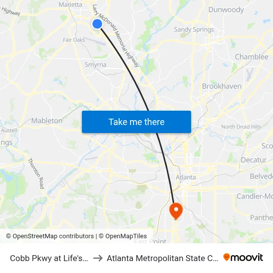 Cobb Pkwy at Life's Way to Atlanta Metropolitan State College map