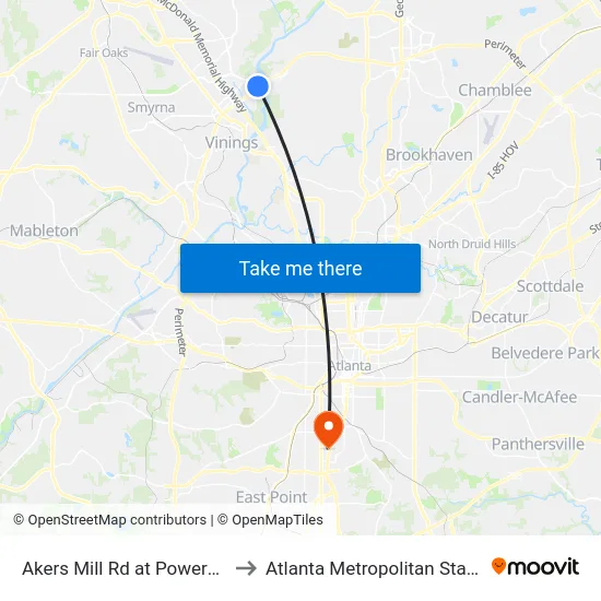 Akers Mill Rd at Powers Ferry Rd to Atlanta Metropolitan State College map