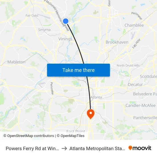 Powers Ferry Rd at Windy Hill Rd to Atlanta Metropolitan State College map