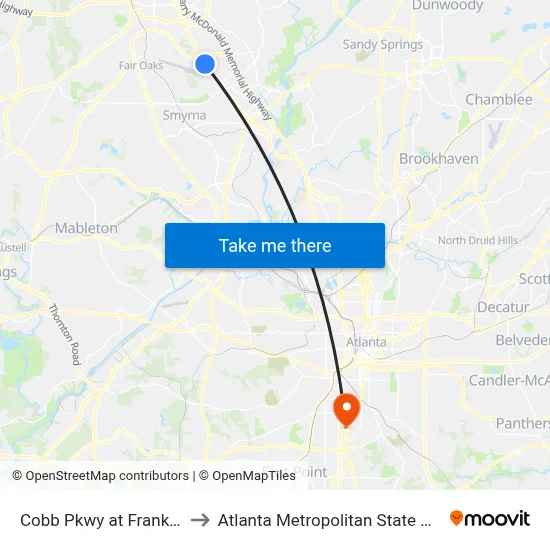 Cobb Pkwy at Franklin Dr to Atlanta Metropolitan State College map