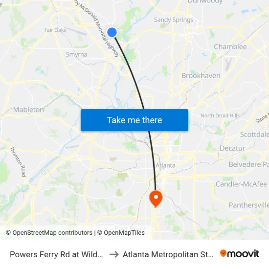 Powers Ferry Rd at Wildwood Pkwy to Atlanta Metropolitan State College map