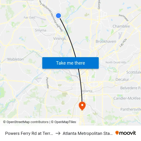 Powers Ferry Rd at Terrell Mill Rd to Atlanta Metropolitan State College map