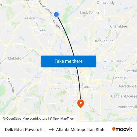 Delk Rd at Powers Ferry Rd to Atlanta Metropolitan State College map