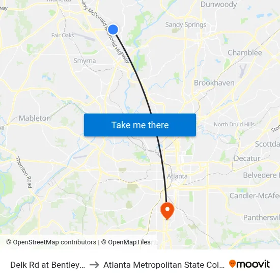 Delk Rd at Bentley Rd to Atlanta Metropolitan State College map