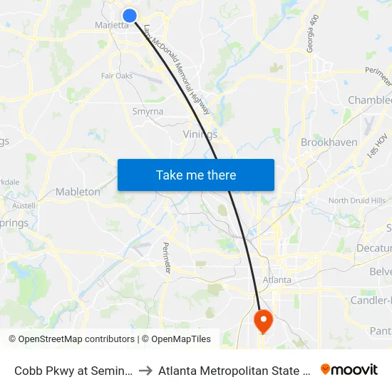 Cobb Pkwy at Seminole Pl to Atlanta Metropolitan State College map