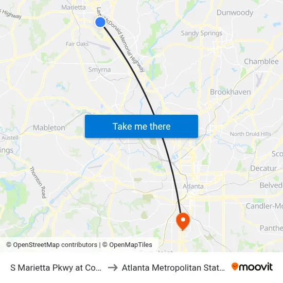 S Marietta Pkwy at Cobb Pkwy to Atlanta Metropolitan State College map