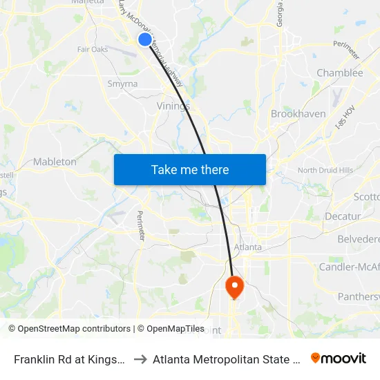 Franklin Rd at Kingston Ct to Atlanta Metropolitan State College map