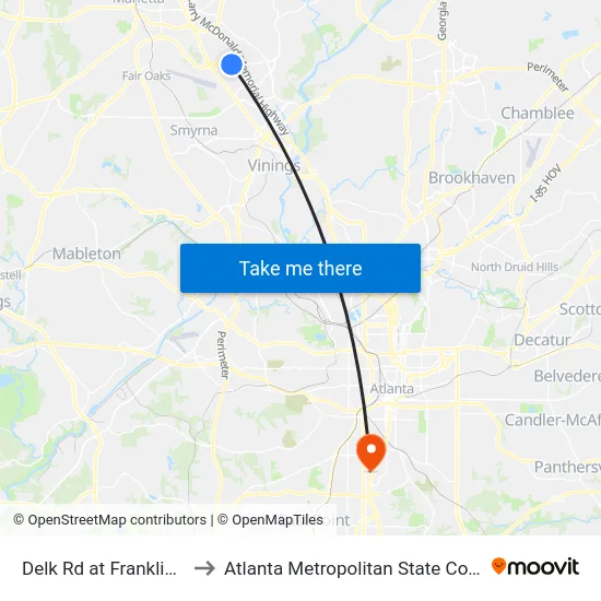Delk Rd at Franklin Rd to Atlanta Metropolitan State College map