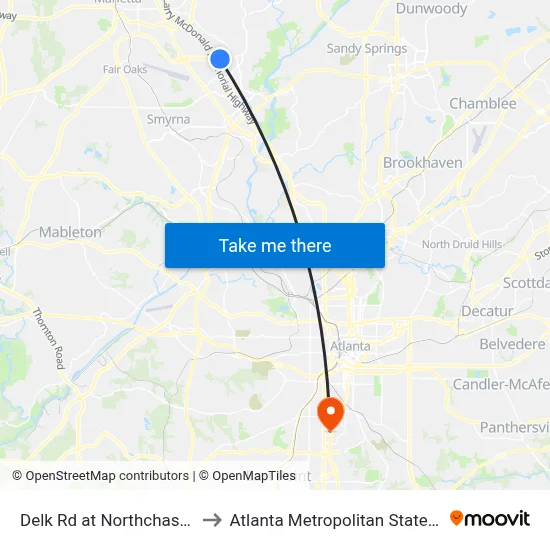 Delk Rd at Northchase Pkwy to Atlanta Metropolitan State College map