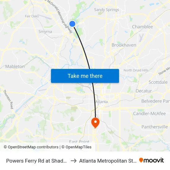 Powers Ferry Rd at Shadowood Pkwy to Atlanta Metropolitan State College map