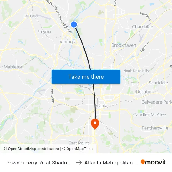 Powers Ferry Rd at Shadowood Office Park to Atlanta Metropolitan State College map