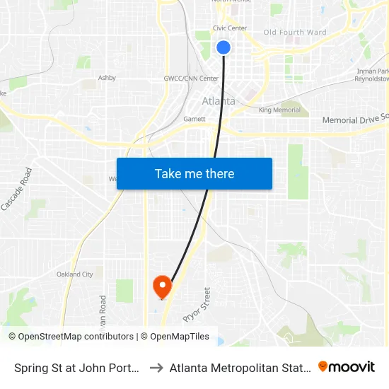 Spring St at John Portman Blvd to Atlanta Metropolitan State College map