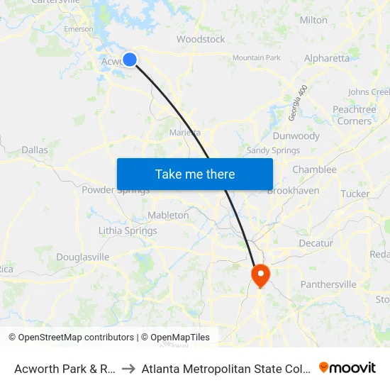 Acworth Park & Ride to Atlanta Metropolitan State College map