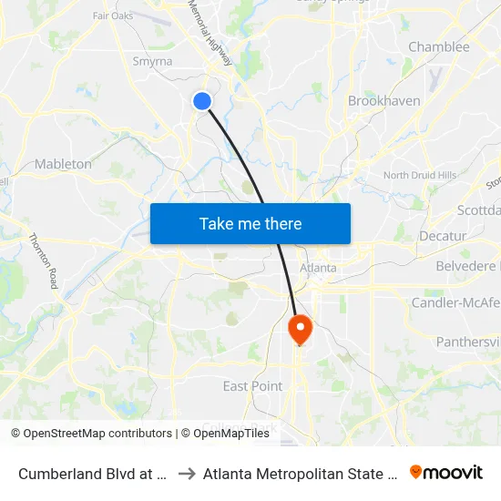 Cumberland Blvd at Publix to Atlanta Metropolitan State College map