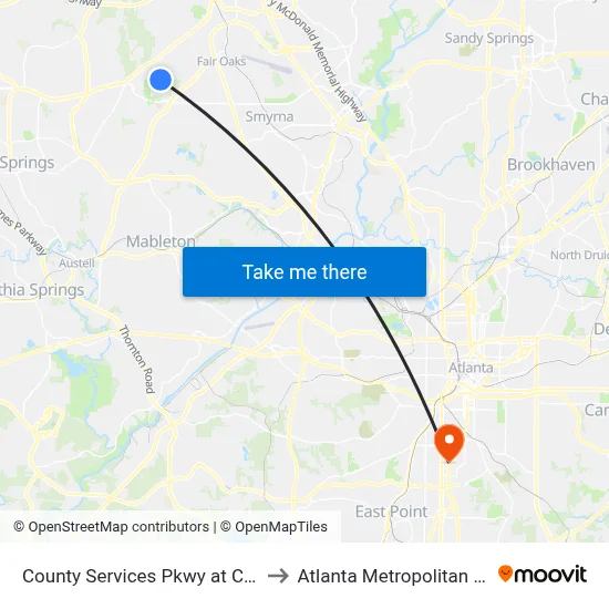 County Services Pkwy at Cobb Co Trash Tr to Atlanta Metropolitan State College map