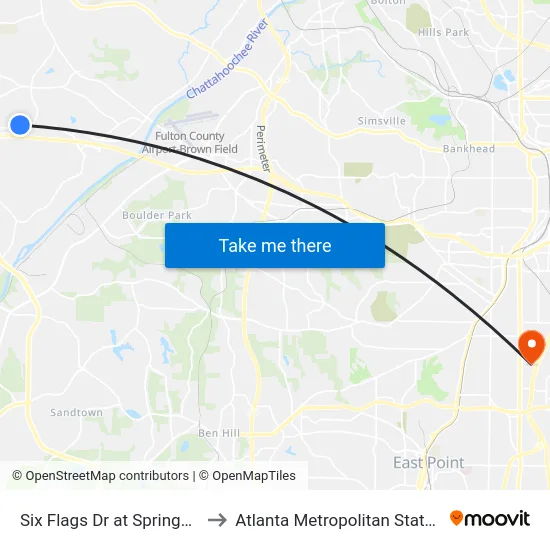 Six Flags Dr at Springchase St to Atlanta Metropolitan State College map