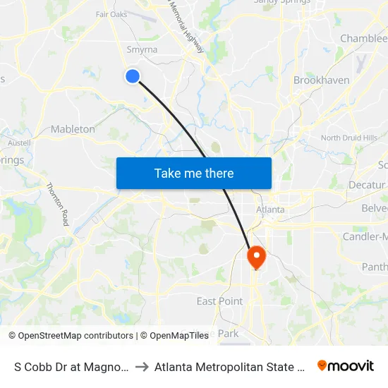 S Cobb Dr at Magnolia Dr to Atlanta Metropolitan State College map