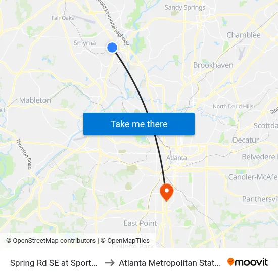 Spring Rd SE at Sports Ave SE to Atlanta Metropolitan State College map