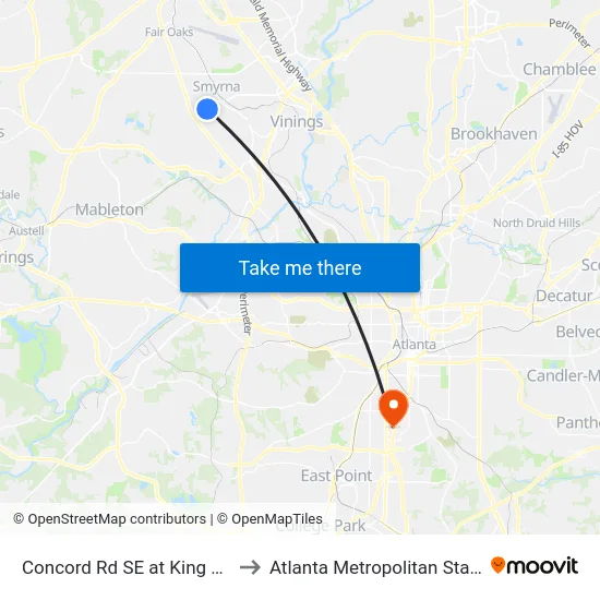Concord Rd SE at King Springs Rd to Atlanta Metropolitan State College map