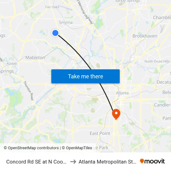 Concord Rd SE at N Cooper Lake Rd to Atlanta Metropolitan State College map