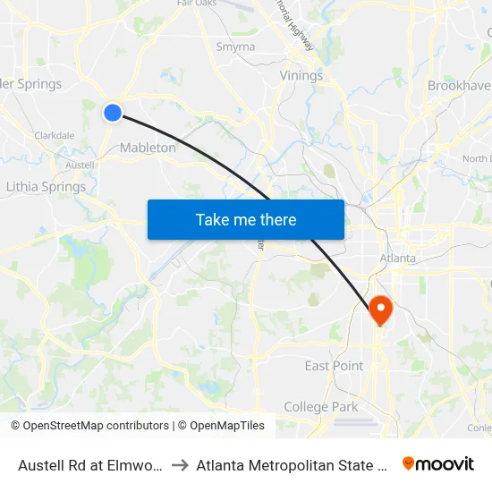 Austell Rd at Elmwood Dr to Atlanta Metropolitan State College map