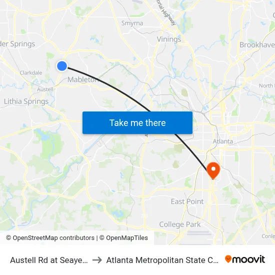 Austell Rd at Seayes Rd to Atlanta Metropolitan State College map