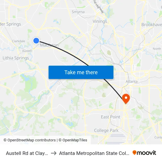 Austell Rd at Clay Rd to Atlanta Metropolitan State College map