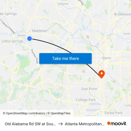 Old Alabama Rd SW at South Gordon Rd SW to Atlanta Metropolitan State College map