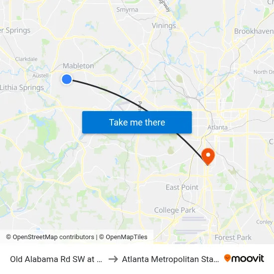 Old Alabama Rd SW at James Rd to Atlanta Metropolitan State College map