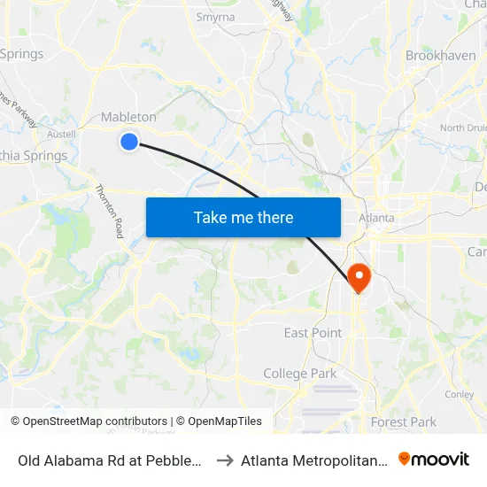 Old Alabama Rd at Pebblebrook High Schoo to Atlanta Metropolitan State College map