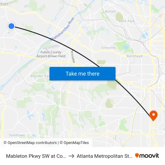 Mableton Pkwy SW at Community Rd to Atlanta Metropolitan State College map