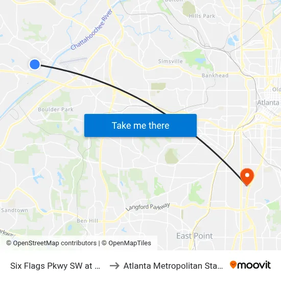 Six Flags Pkwy SW at Bishop Rd to Atlanta Metropolitan State College map