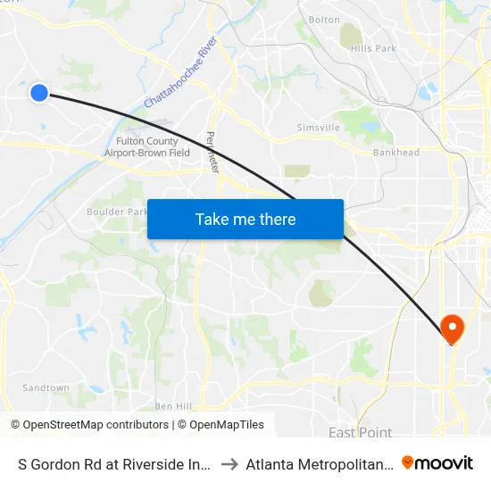 S Gordon Rd at Riverside Intermediate School to Atlanta Metropolitan State College map