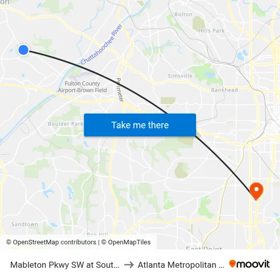 Mableton Pkwy SW at South Gordon Rd SW to Atlanta Metropolitan State College map