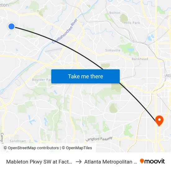 Mableton Pkwy SW at Factory Schoals Rd S to Atlanta Metropolitan State College map