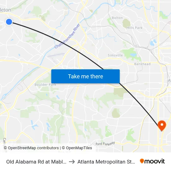 Old Alabama Rd at Mableton Pkwy to Atlanta Metropolitan State College map