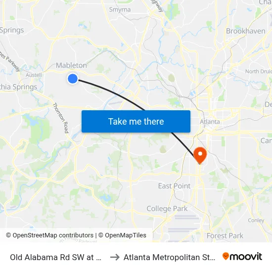 Old Alabama Rd SW at Sunset Blvd to Atlanta Metropolitan State College map