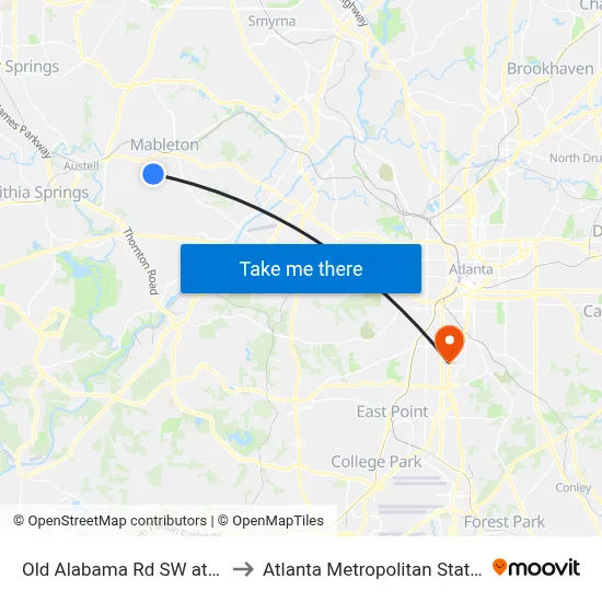 Old Alabama Rd SW at Dunn Rd to Atlanta Metropolitan State College map