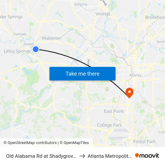 Old Alabama Rd at Shadygrove Walk (Not 25 Timepoin to Atlanta Metropolitan State College map