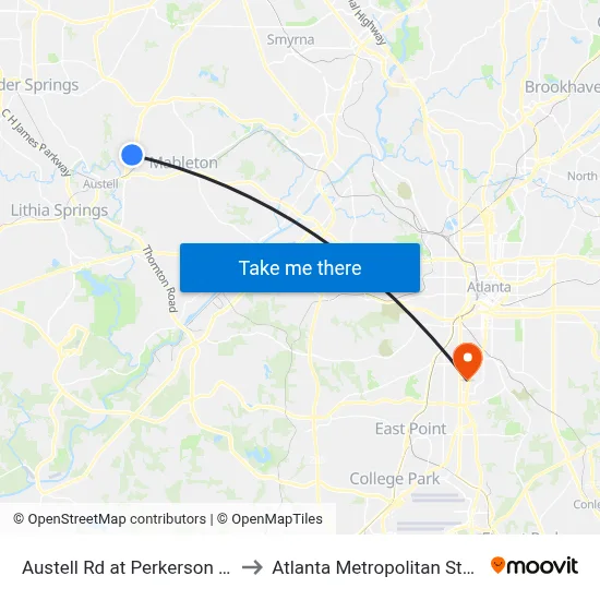 Austell Rd at Perkerson Mill Rd SW to Atlanta Metropolitan State College map