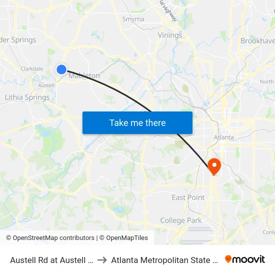 Austell Rd at Austell Plaza to Atlanta Metropolitan State College map